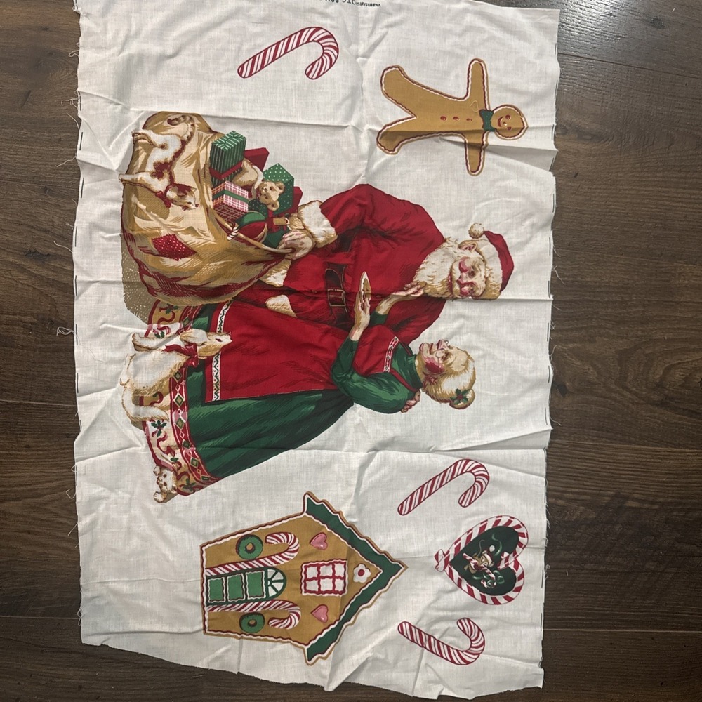 Wamsutta Christmas Santa Fabric Panel Hallmark Cards Vintage Appliqué
